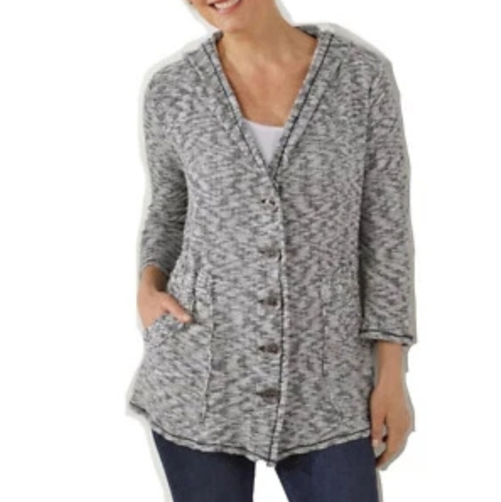 Soft Surroundings Marled Gray Button Closure Hooded Cardigan Size XL